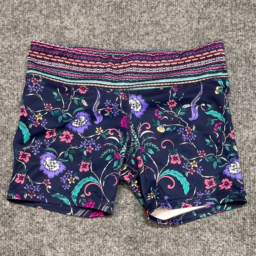 Old Navy Active Shorts Girls L 10-12 Navy Blue Excellent Floral Go-Dry Athletic